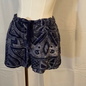 Elegant Navy Patterned High Waist Shorts